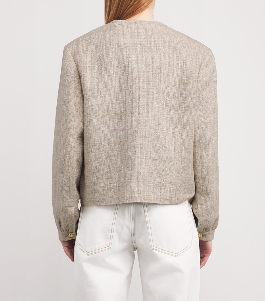 Blazé Milano Womens Cotton-Blend Tweed Gliss Bolero Jacket Sand Image 4