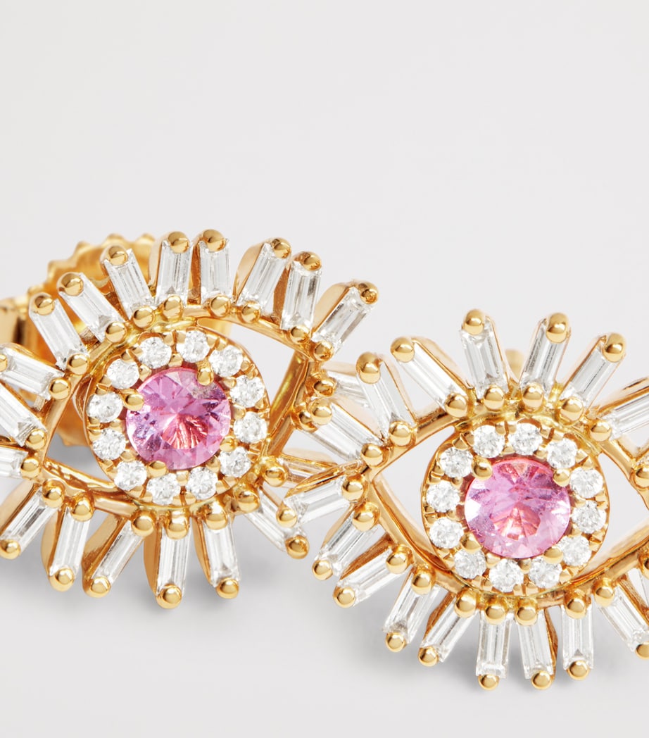 Suzanne Kalan Rose Gold, Diamond and Pink Sapphire Mini Evil Eye Stud Earrings Rg/p Image 5