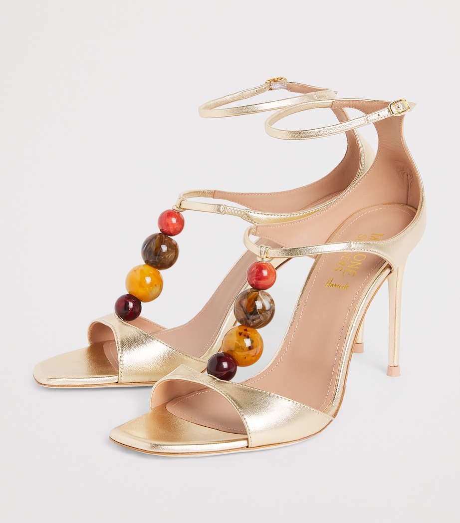 Malone Souliers Metallic Leather Beaded Leia Sandals 90 Antique Gold Image 3