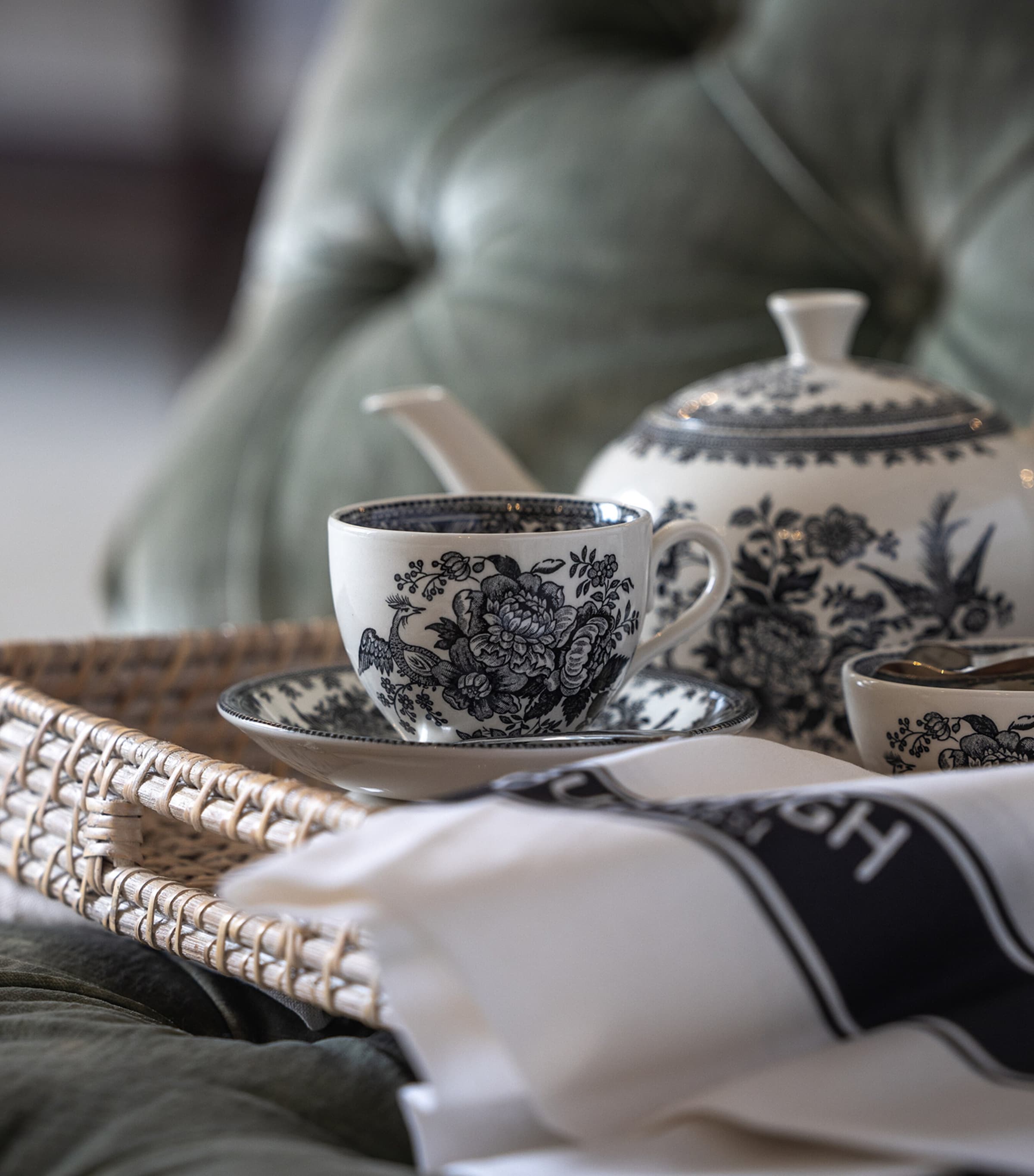 Asiatic Pheasants Teacup and Saucer BLACK & WHITE Image 3