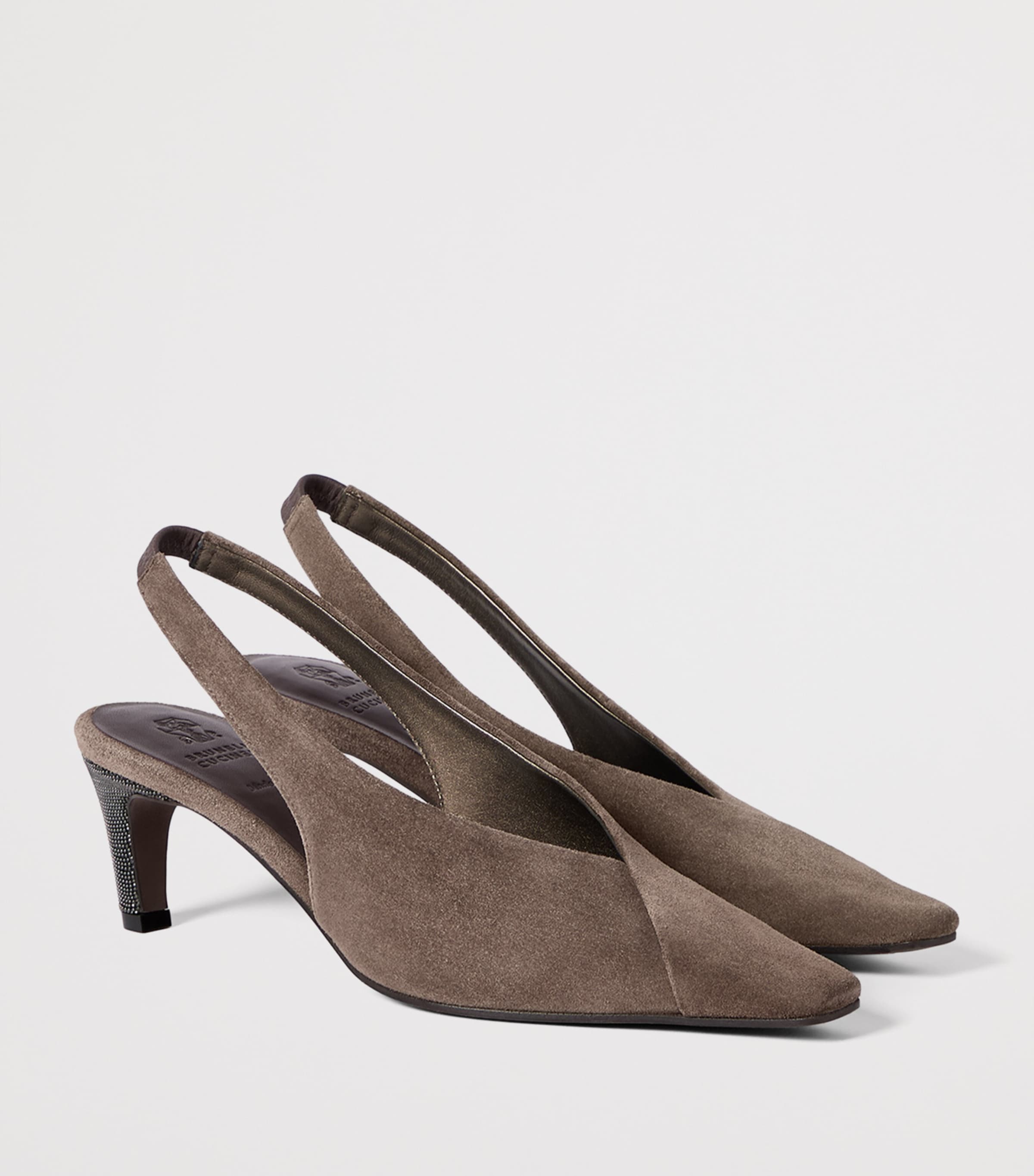 Brunello Cucinelli Womens Suede Monili Slingback Pumps 70 Image 3