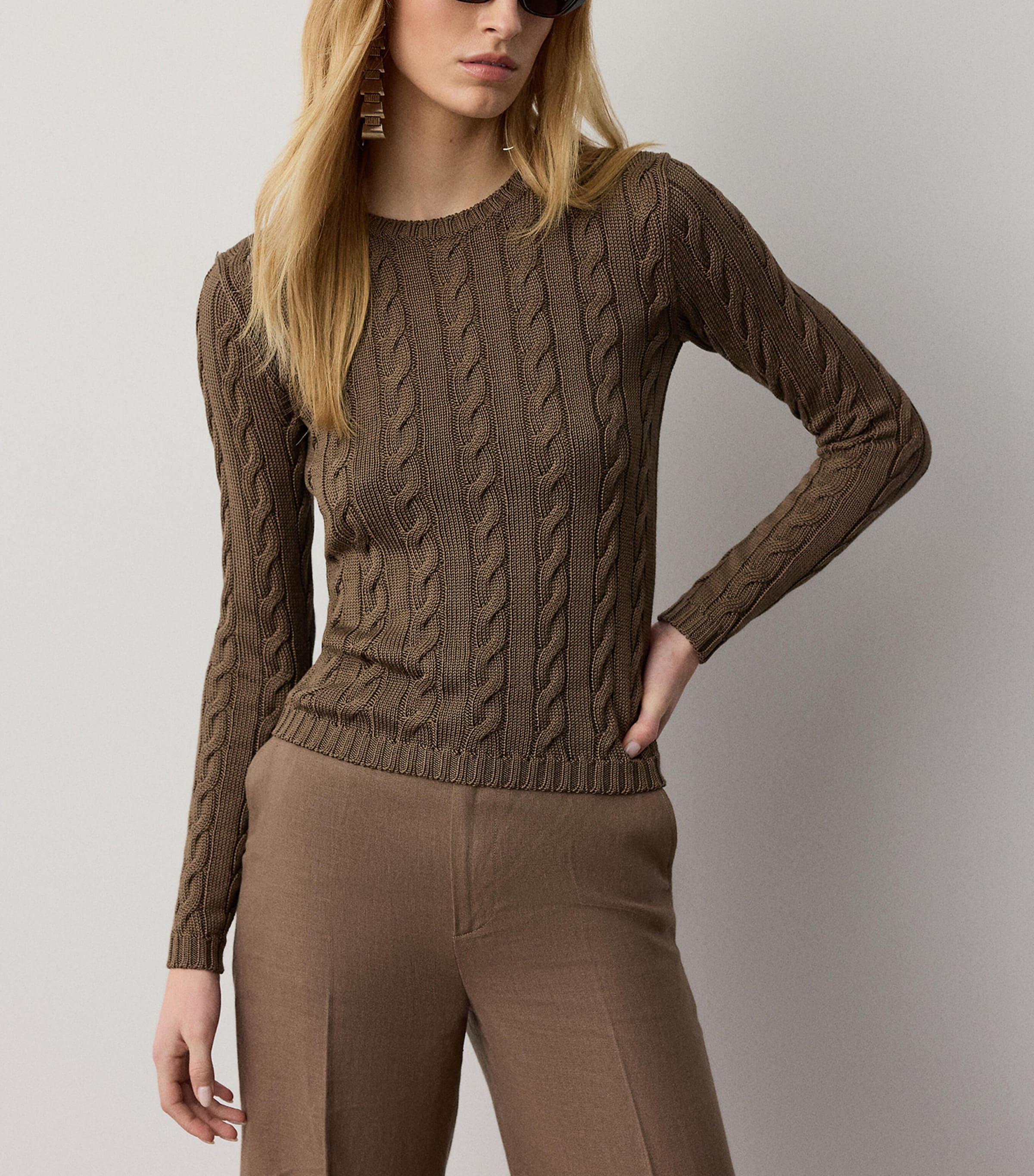 Ralph Lauren Collection Womens Silk-Blend Cable-Knit Sweater Portobello Image 3