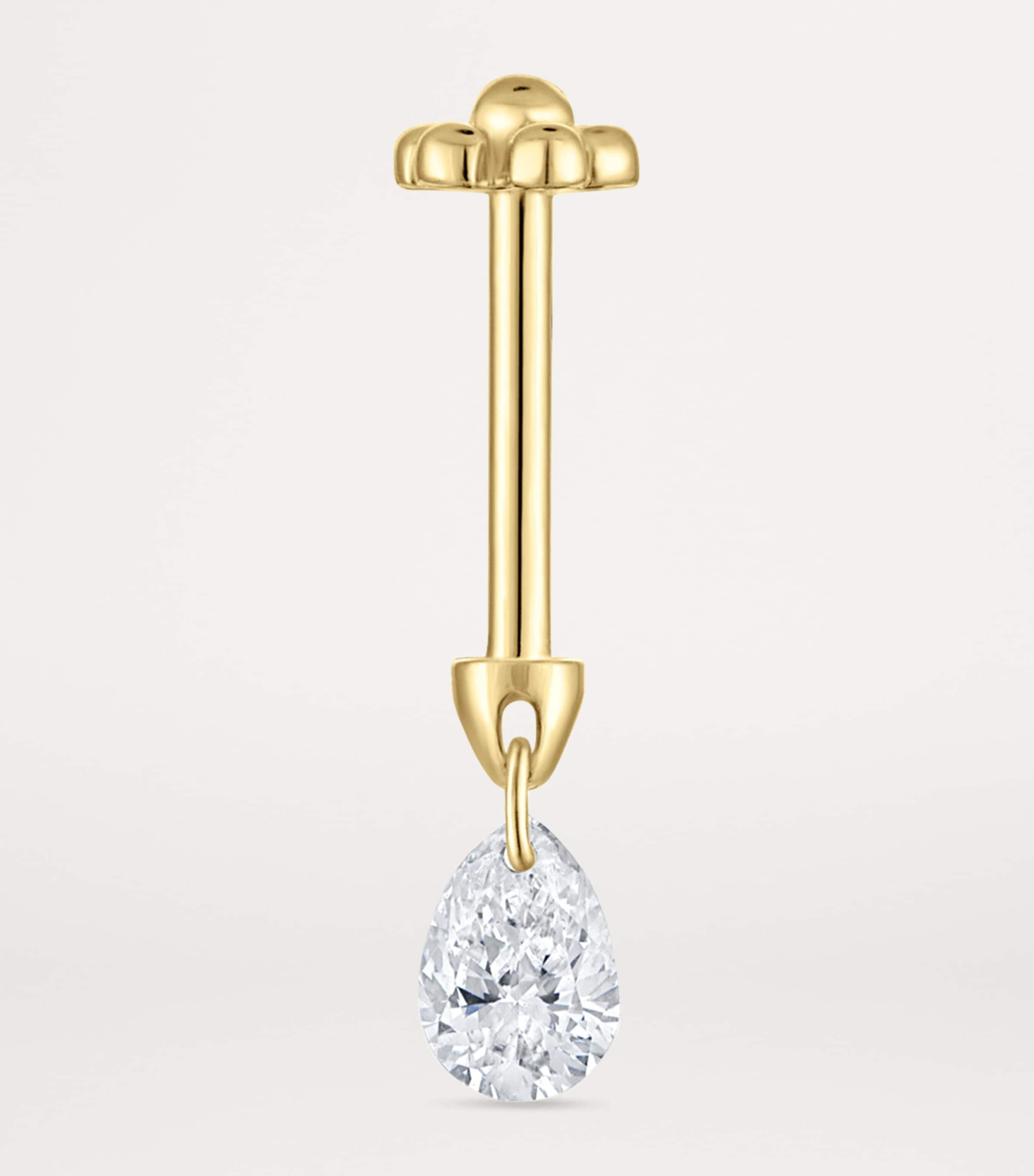 Yellow Gold Floating Pear Diamond Charm Threaded Stud Earring (4mm) YELLOW GOLD Image 2