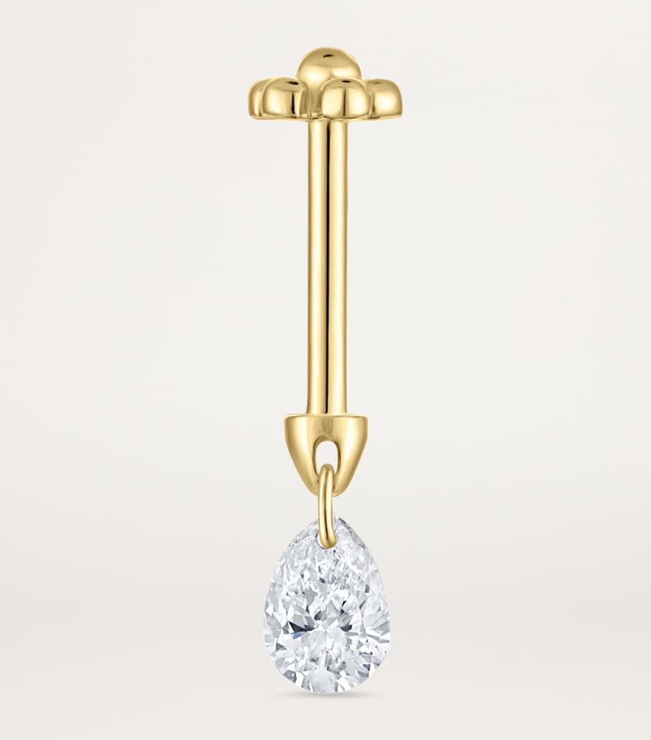 Yellow Gold Floating Pear Diamond Charm Threaded Stud Earring (4mm) YELLOW GOLD Image 2