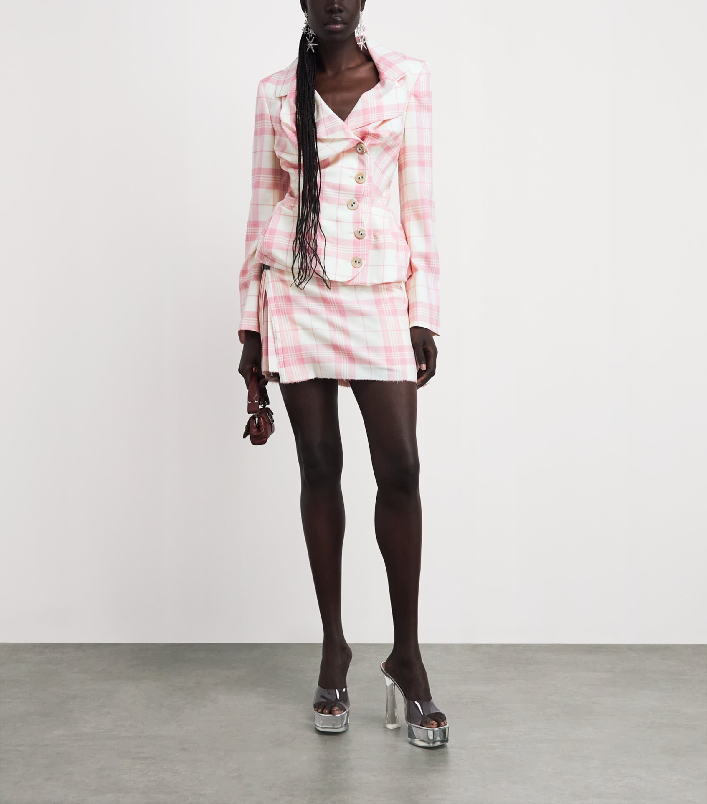 Vivienne Westwood Womens Check Asymmetric Drunken Jacket Ivory/pink Image 2