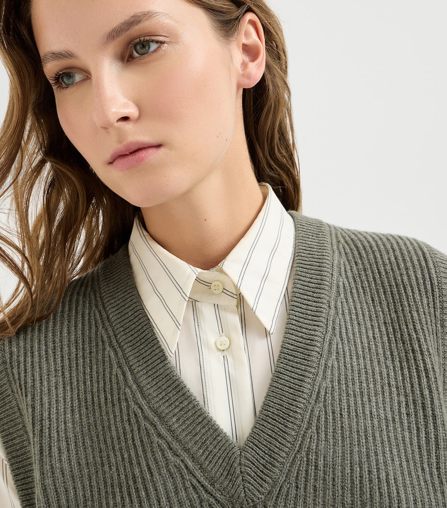 Brunello Cucinelli Womens Cashmere Rib-Knit Cropped Sweater Vest Dark Green Image 6
