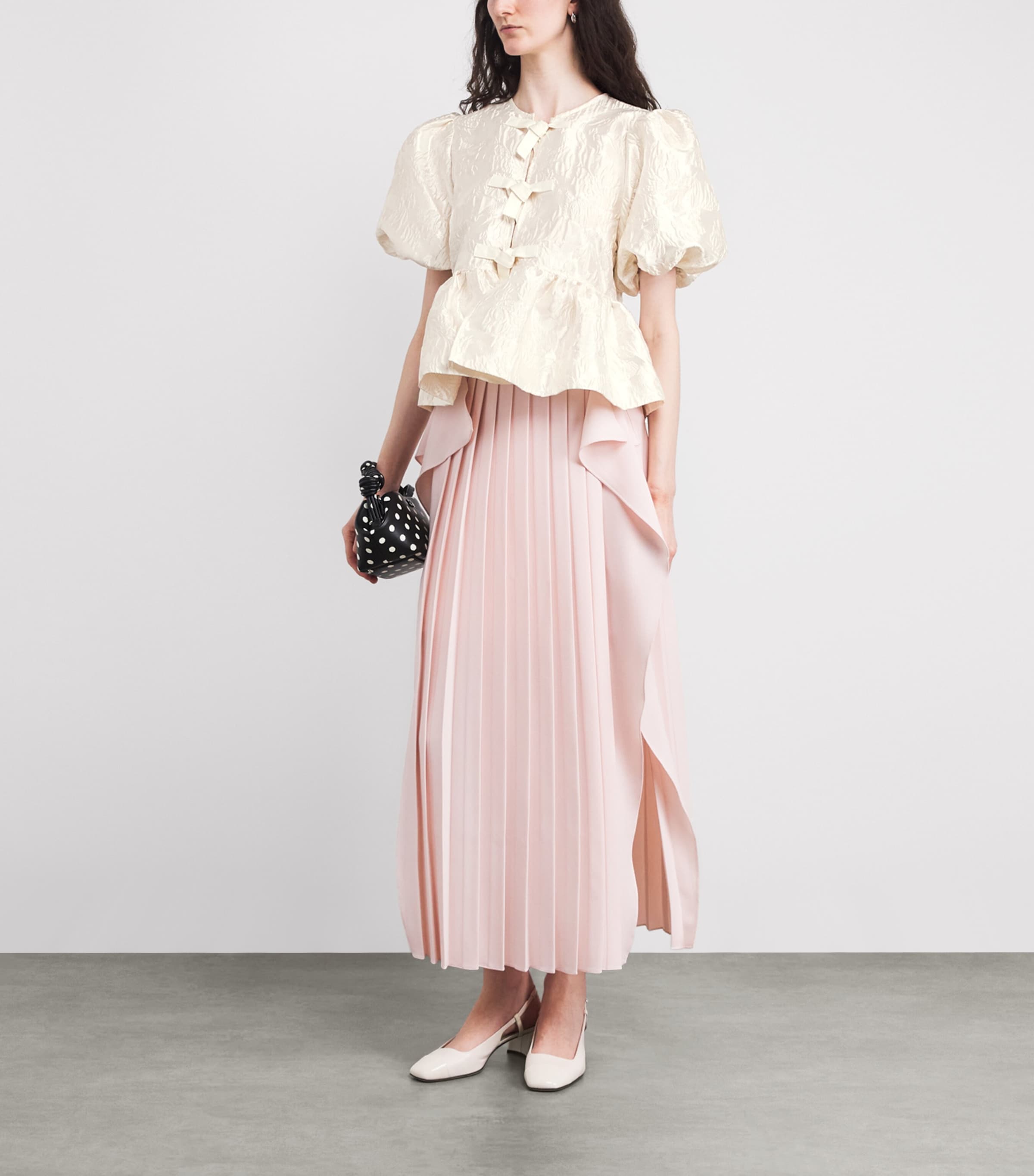 Satin Jacquard Peplum Blouse 135 EGRET Image 2