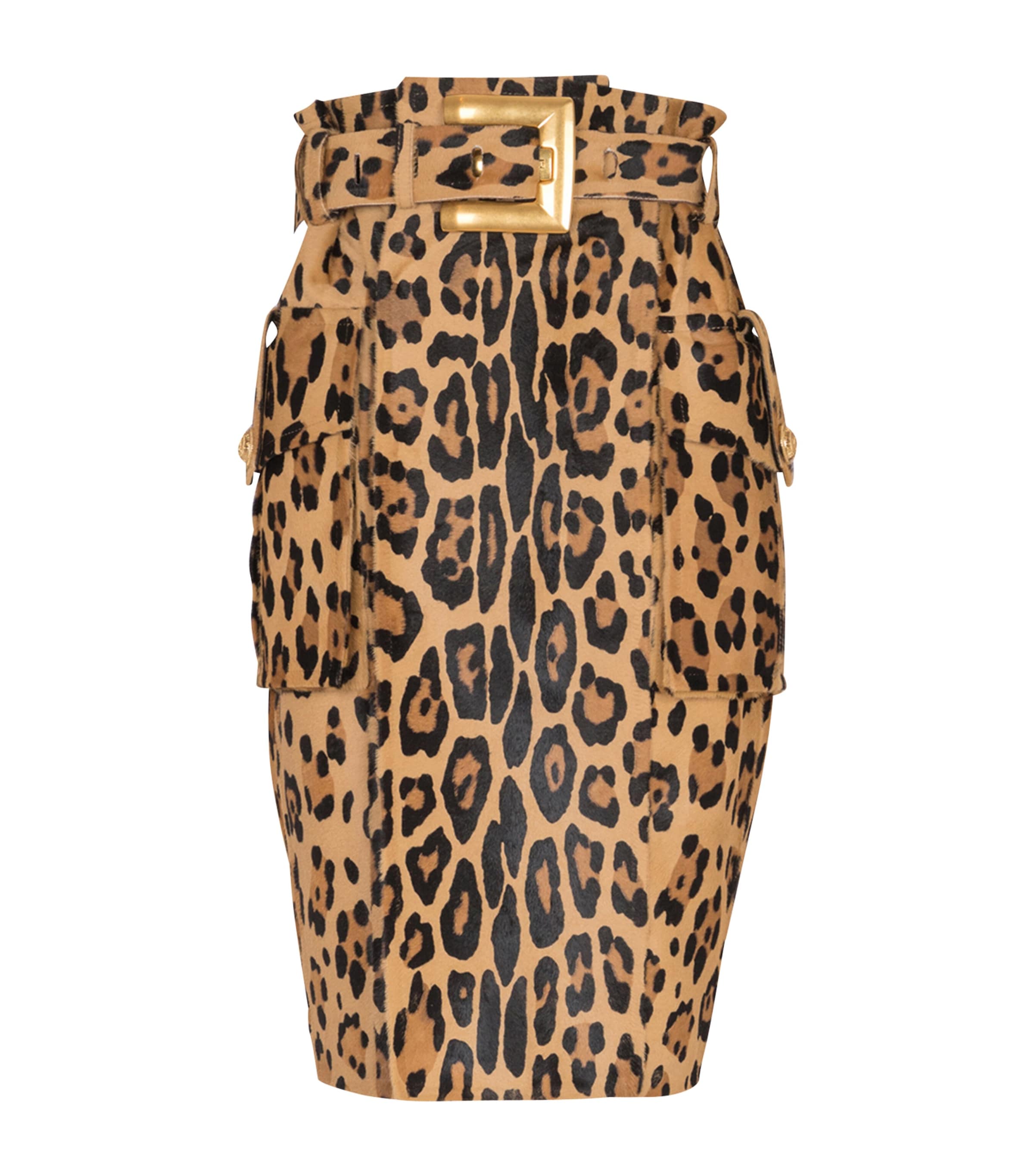 Balmain Calfskin Leopard Midi Skirt