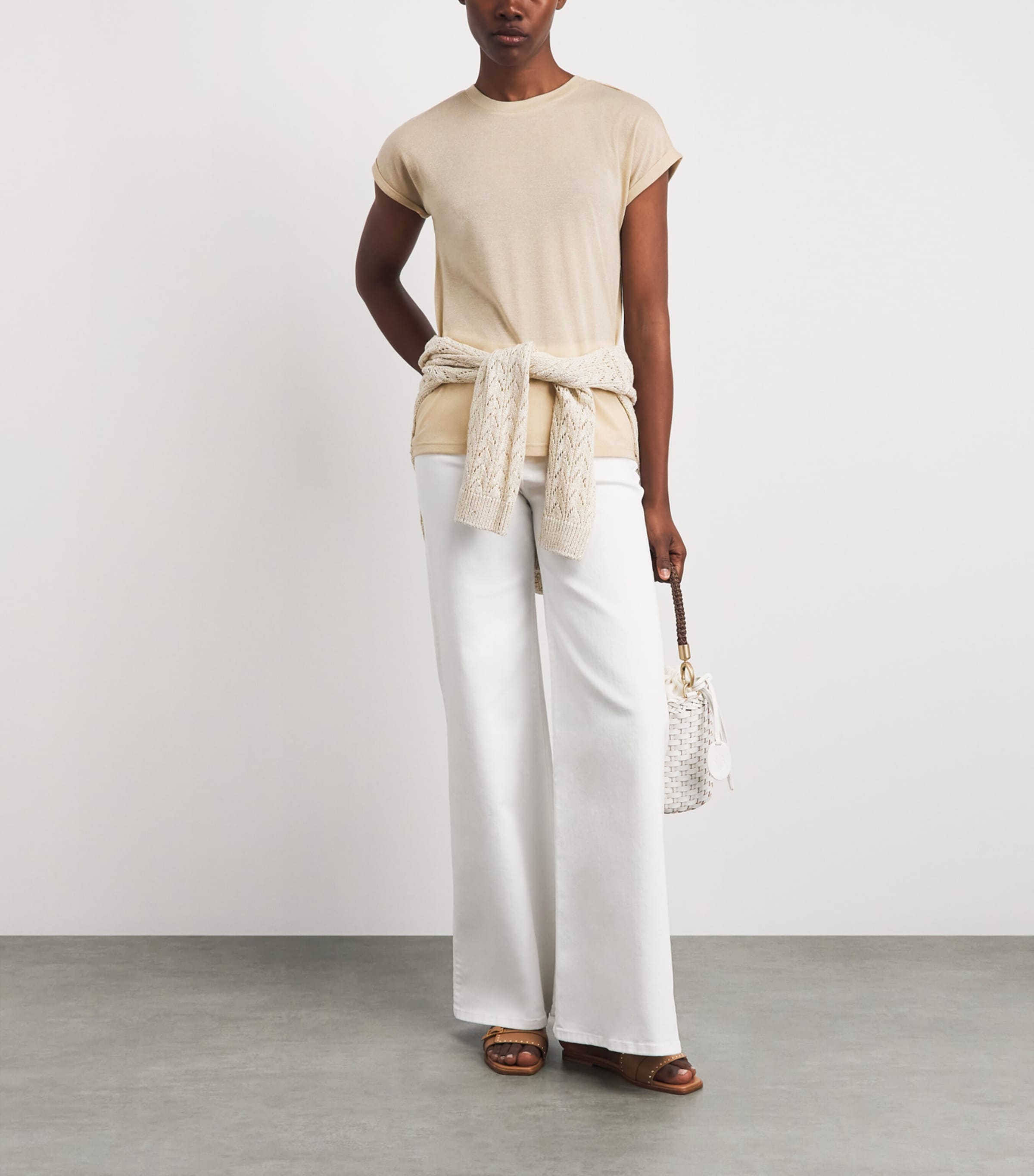Eleventy Womens Metallic-Thread T-Shirt Sabbia Image 2