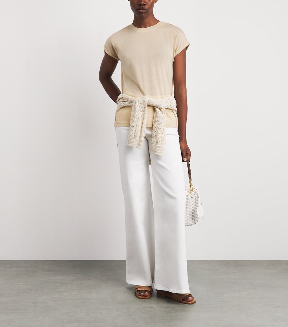 Eleventy Womens Metallic-Thread T-Shirt Sabbia Image 2
